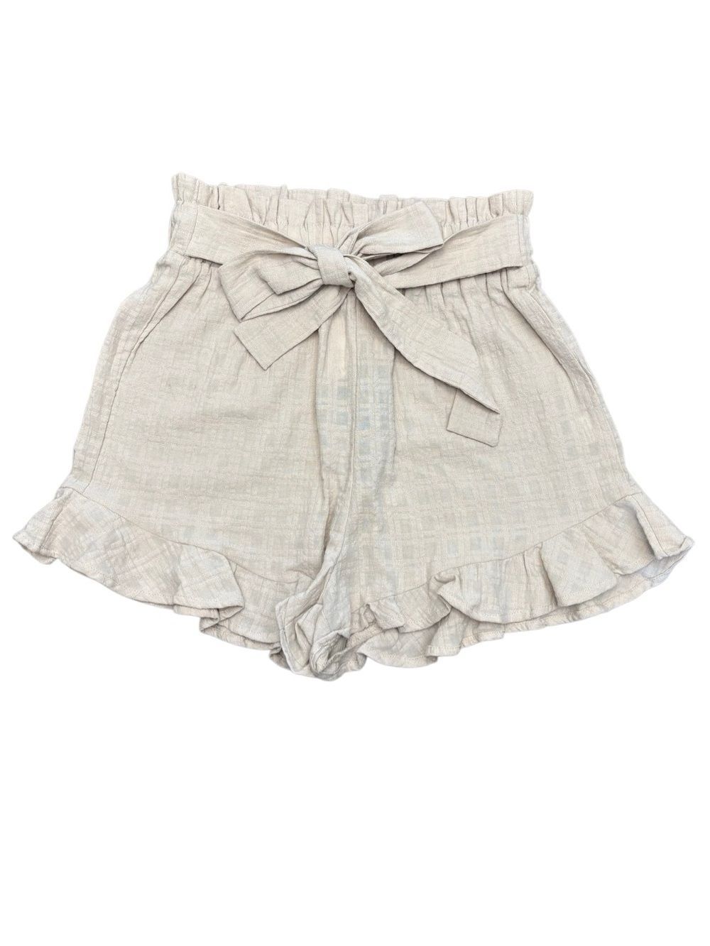 Paper Moon Women’s Small Paperbag Waist Ruffle Shorts NWT Beige 100% Cotton